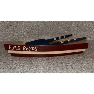 Boyds Bear Wooden Row Boat with Oars HMS Boyds Wood 10.5" Long Display Stars RWB
